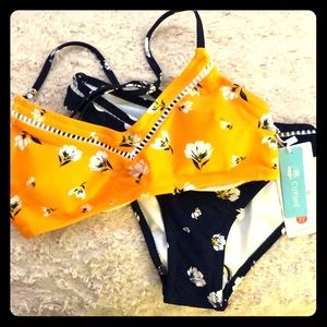 Navy / yellow floral bikini. Top and bottom